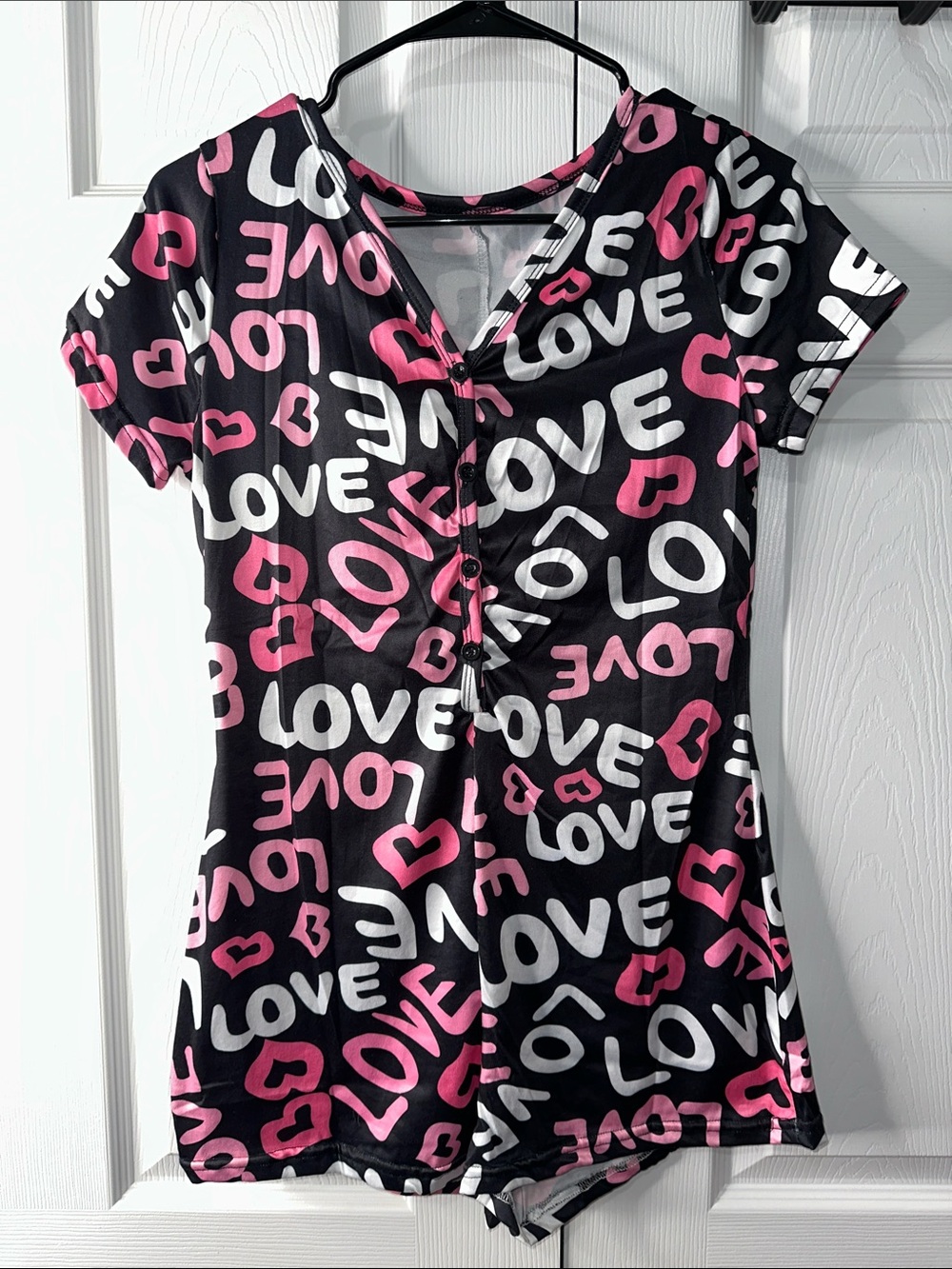 Black Pink & White "Love" Short Sleeve Bodysuit Romper